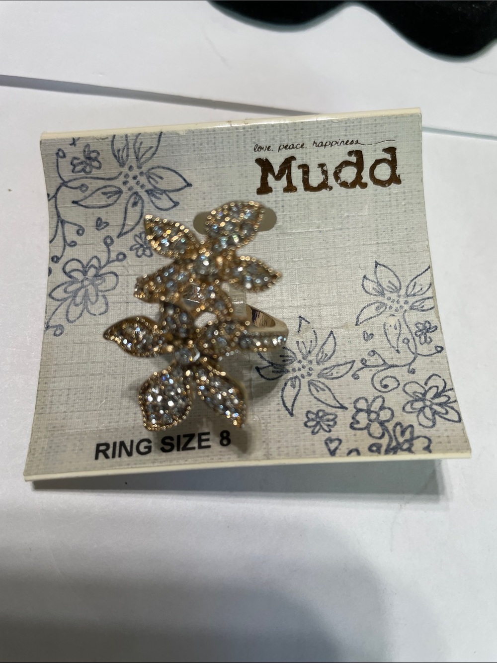Rings - Mudd Gold Leaf Cluster Rhinestone Ring. Size 8